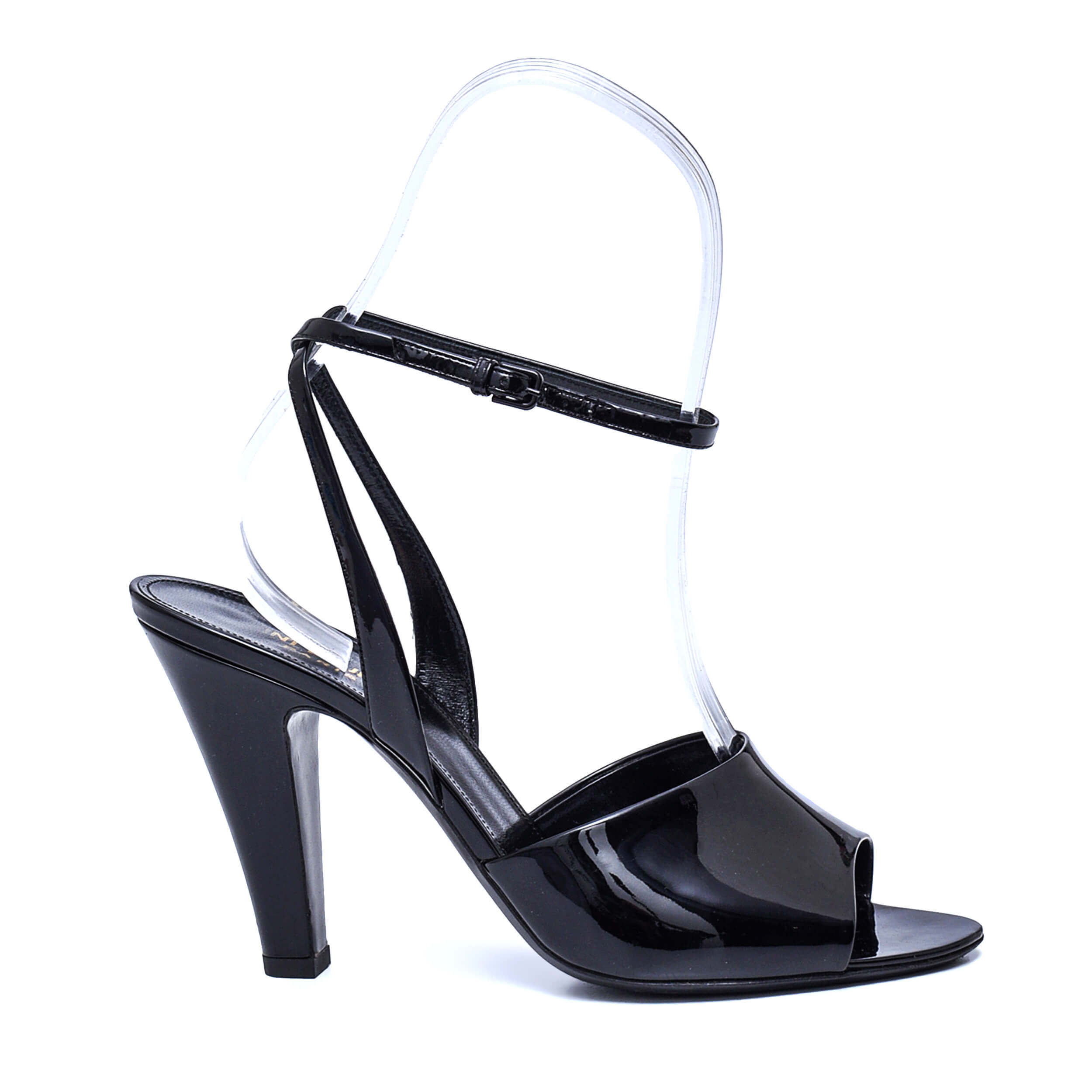 Saint Laurent - Black Patent Leather Scandale Heeled Sandals / 38,5